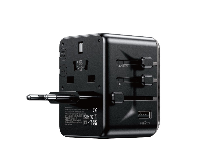 WP-U69 Univerzalni Strujni GaN punjač, 5-porta USB (3.0 i 4 x 3.1 tipC-EU/UK/AU/US/JAP) 35W, crni 