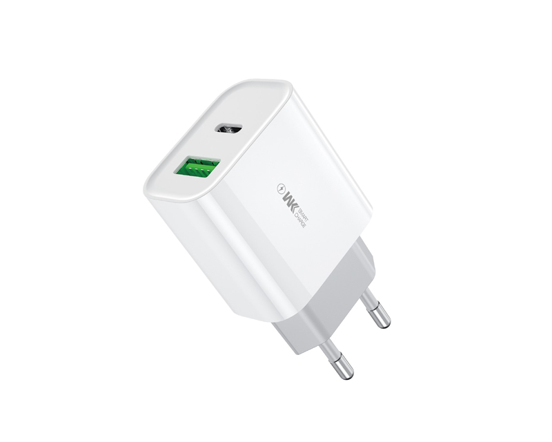 WP-U53 Super brzi Strujni GaN Punjač, 2-porta USB (3.0 i PD-tipC) 20W, beli 